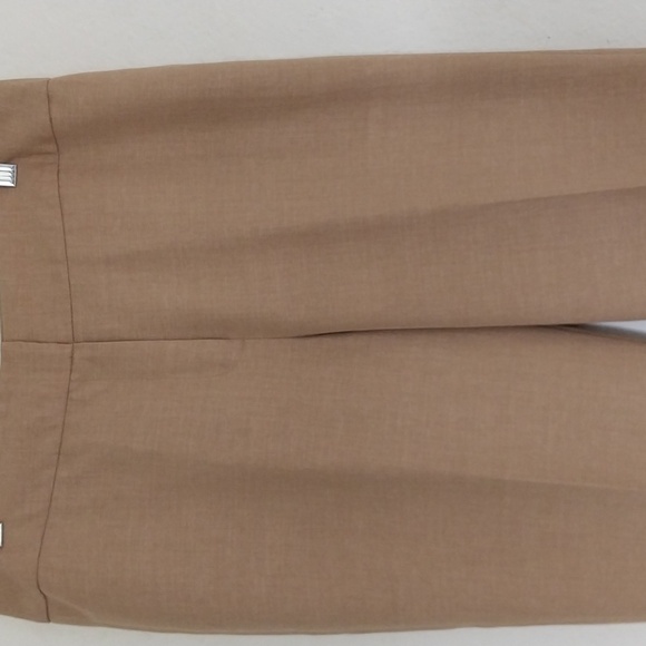 NINE WEST Pant Suit Wide Straight Leg CAMEL One Lapel Ruffle Classy Lady Size 8 - Picture 6 of 16